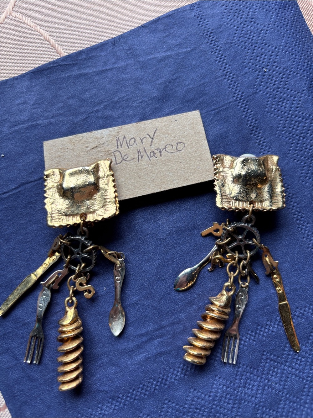 Mary DeMarco Gold Tone Novelty Dangle Earrings - Kitchen Utensil Charms